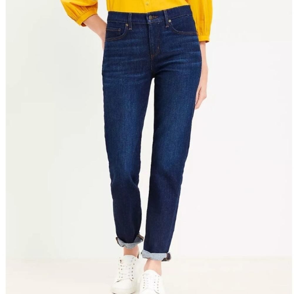 Loft the super soft girlfriend jeans dark indigo wash relaxed boyfriend 25